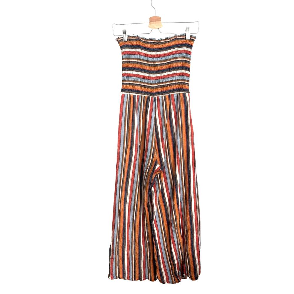 Altar'd State Linen Blend Jumpsuit Wide Leg Striped Smocked M - Picture 2 of 8